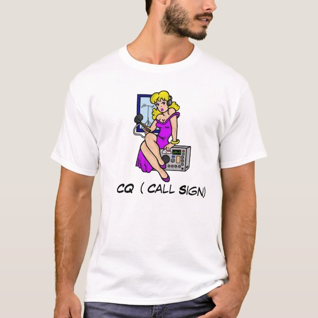 Ham Radio Pin-up Girl Blonde  Tshirt  Customize It (Front)