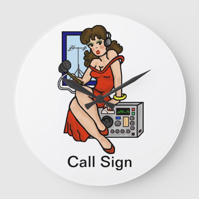 Ham Radio Pinup Girl Clock  Brunette Ver. 2 (Front)