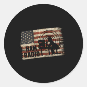 Ham Radio With Worn Flag Amateur Ham Operator Classic Round Sticker