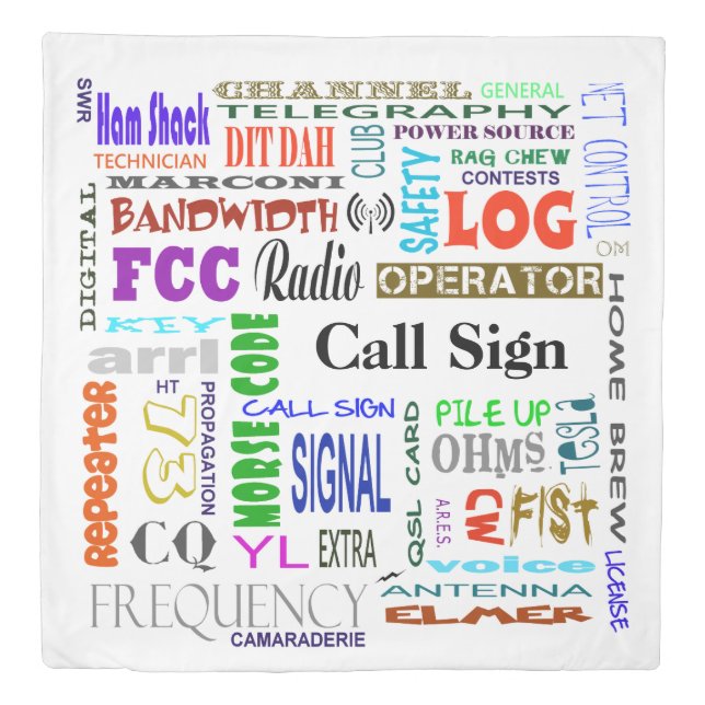 Ham Radio Word Collage Bed Cuvet Cover (Front)