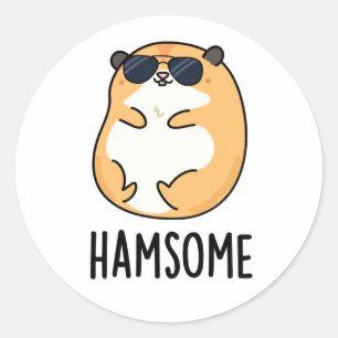 Ham-some Funny Handsome Hamster Pun Classic Round Sticker