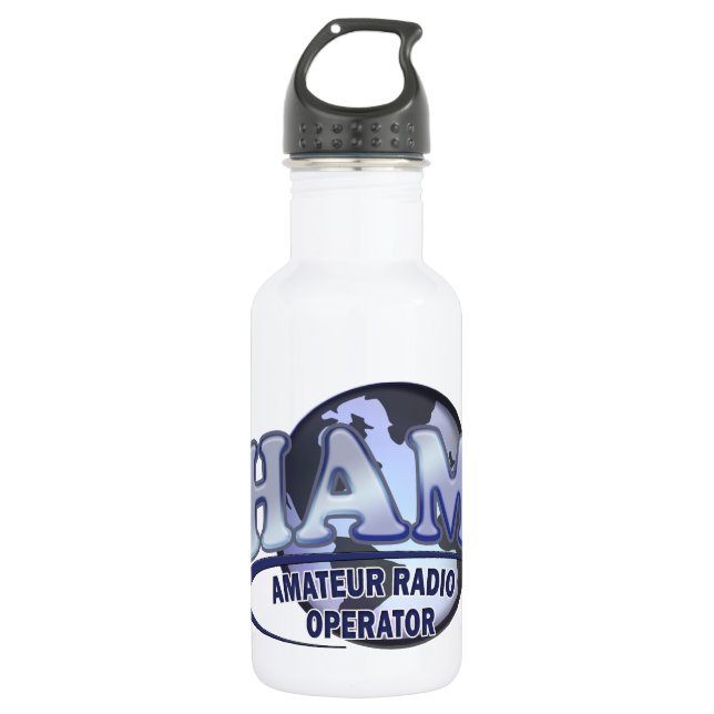 HAM WORLD LOGO Amateur Radio Stainless Steel Water Bottle (Front)