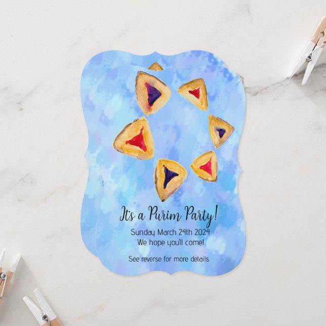 Hamantaschen Blue Sky Star Purim Party (beveled) (Front/Back In Situ)