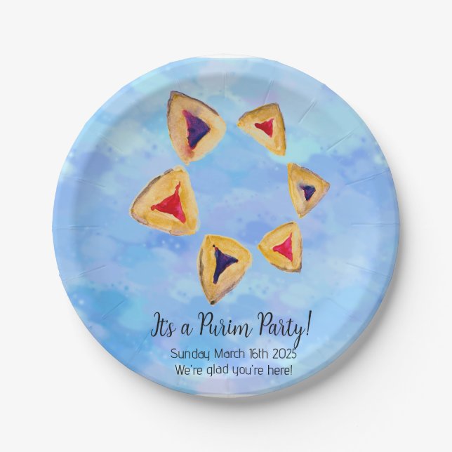 Hamantaschen Star Purim Party  Paper Plates (Front)