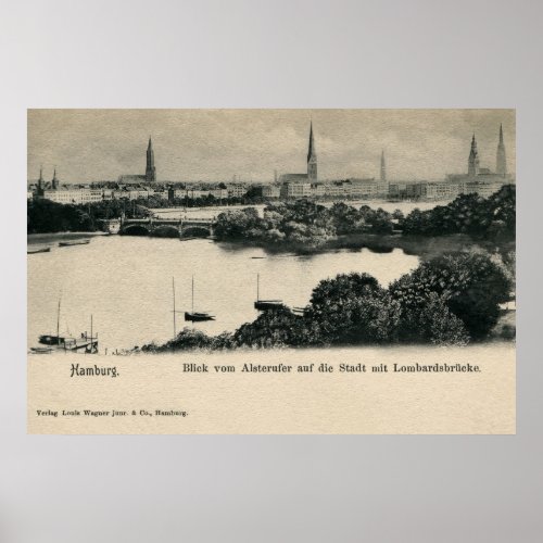 Hamburg 1900 Panoramic view of the city from Alste Poster