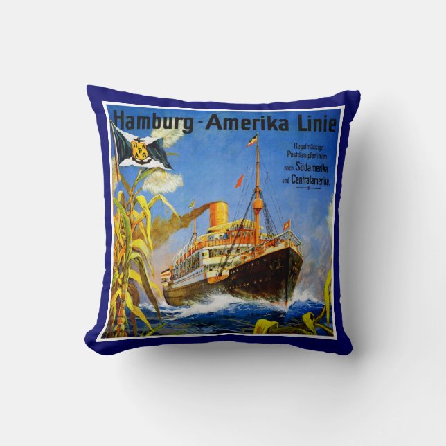 Hamburg America to South America Throw Pillow (Front)
