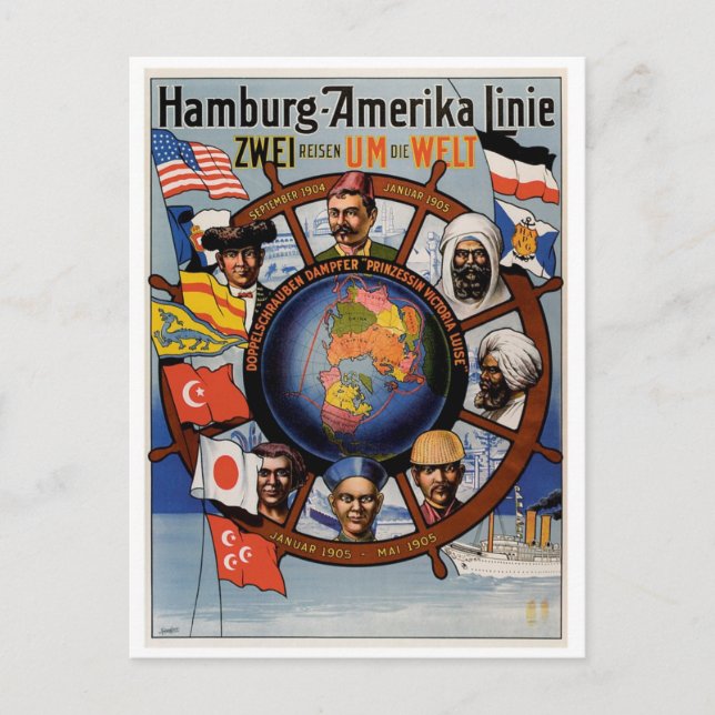 Hamburg Amerika Line Poster Postcard (Front)