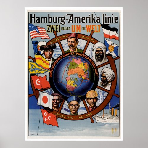 Hamburg Amerika Line Vintage Ship Advertisement Poster
