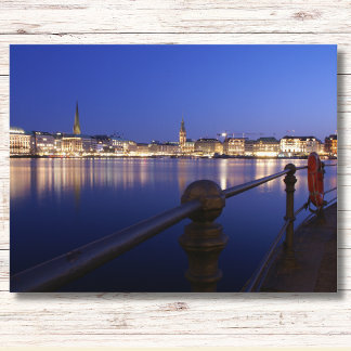 Hamburg Binnenalster blaue Stunde Postkarte Postcard