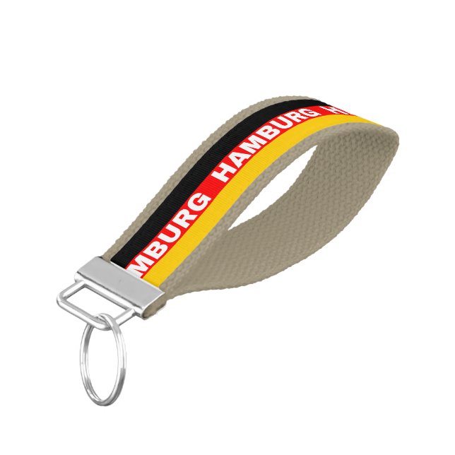 Hamburg City in German Flag Colors Wrist Keychain (Angled Down)