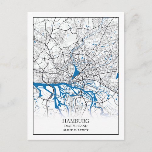 Hamburg Deutschland Germany City Map Coordinates Postcard