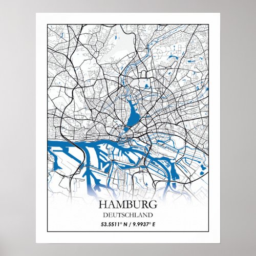 Hamburg Deutschland Germany City Map Coordinates Poster