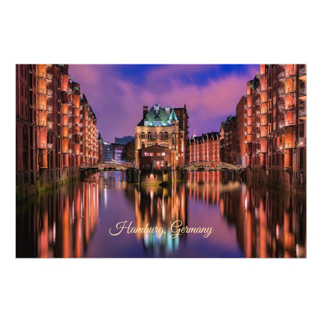 Hamburg, Germany at Night Photo Print (Front)