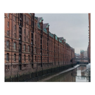 Hamburg Germany Canal Warehouses in Winter Poster