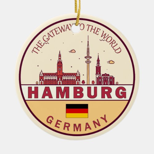 Hamburg Germany City Skyline Emblem Ceramic Ornament
