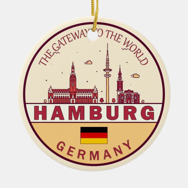 Hamburg Germany City Skyline Emblem Ceramic Ornament (Front)