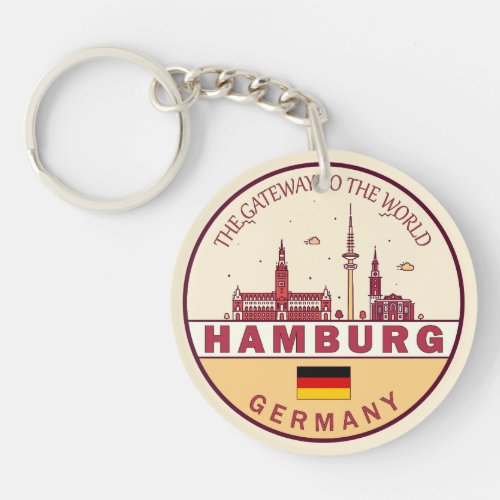 Hamburg Germany City Skyline Emblem Keychain
