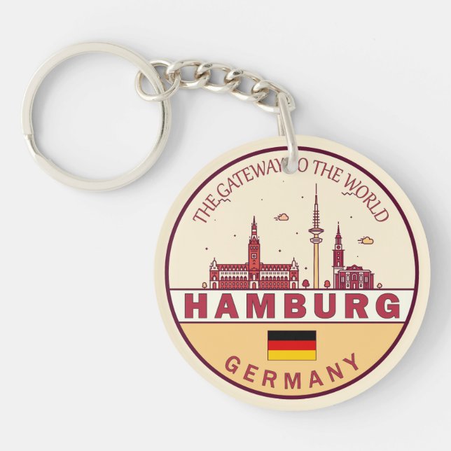 Hamburg Germany City Skyline Emblem Keychain (Front)