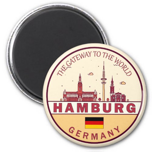 Hamburg Germany City Skyline Emblem Magnet