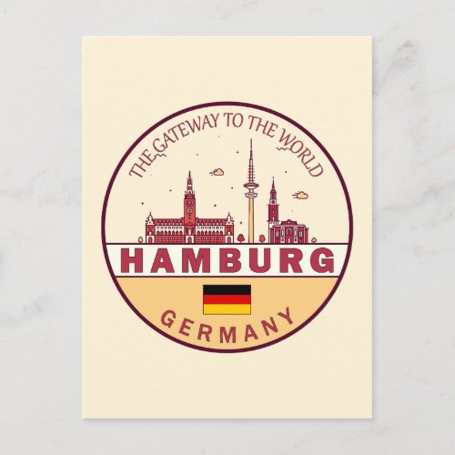 Hamburg Germany City Skyline Emblem Postcard