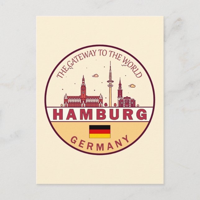 Hamburg Germany City Skyline Emblem Postcard (Front)