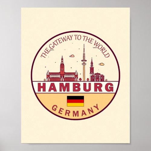 Hamburg Germany City Skyline Emblem Poster