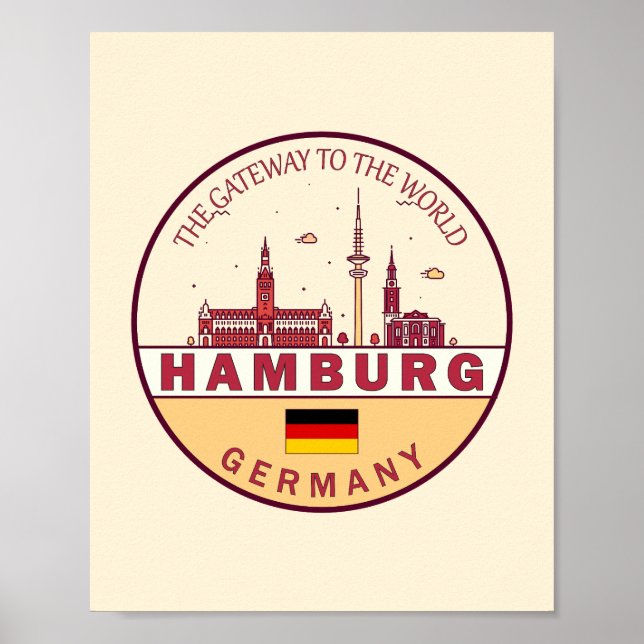 Hamburg Germany City Skyline Emblem Poster (Front)