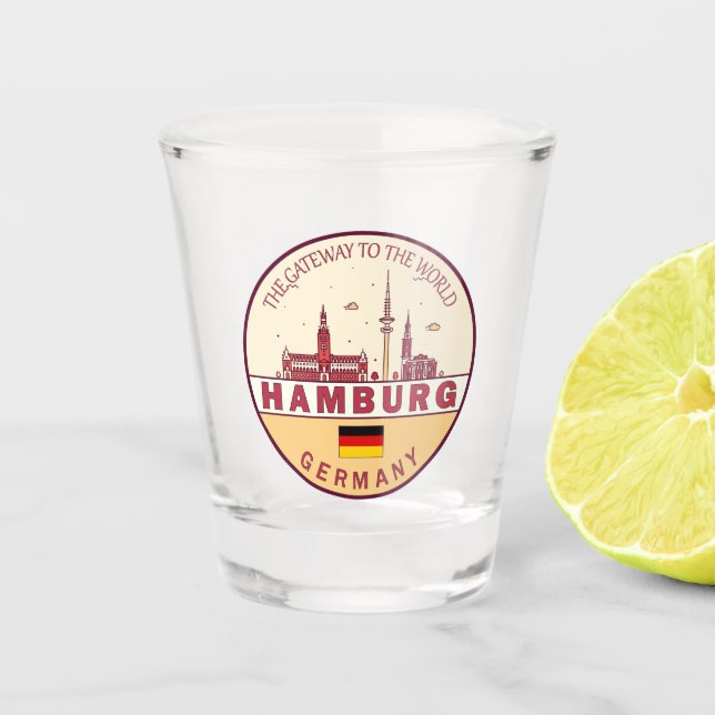 Hamburg Germany City Skyline Emblem Shot Glass (Front)