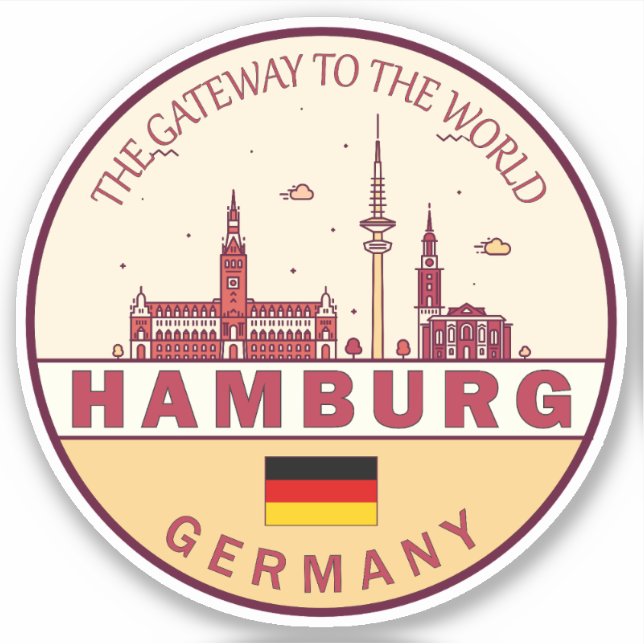 Hamburg Germany City Skyline Emblem Sticker (Front)
