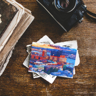 Hamburg Germany City View Watercolor Postcard