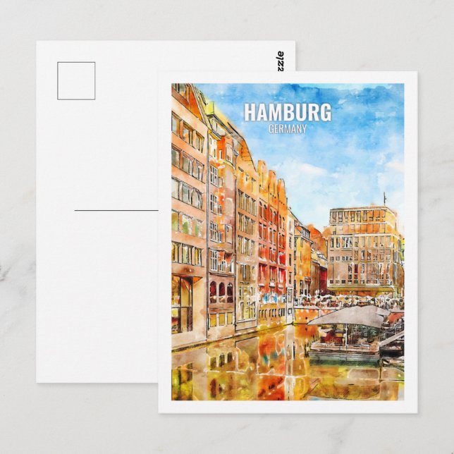 Hamburg Germany Famous Travel Watercolor Sketch Postcard (Front/Back)