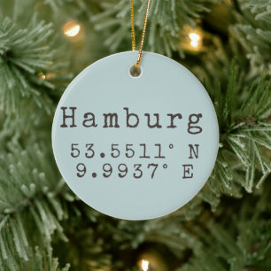 Hamburg Germany Latitude Longitude Ceramic Ornament