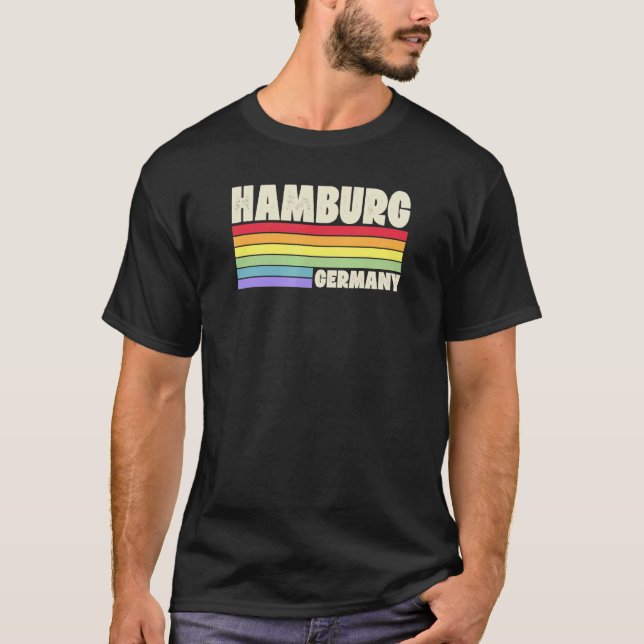 Hamburg Germany Rainbow Gay Pride Merch Retro 70s  T-Shirt (Front)