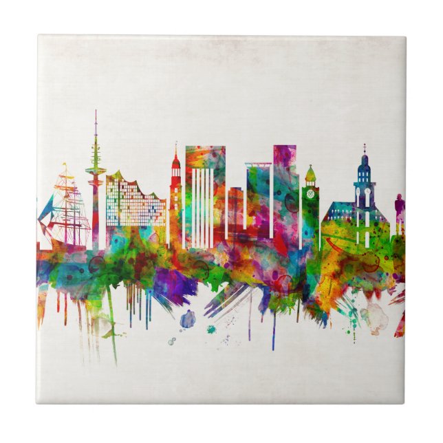 Hamburg Germany Skyline Ceramic Tile (Front)