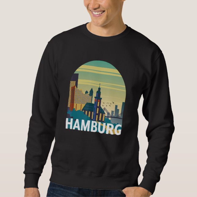 Hamburg Germany Skyline Silhouette Outline Sketch_ Sweatshirt (Front)