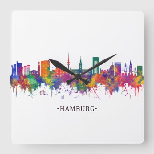 Hamburg Germany Skyline Square Wall Clock