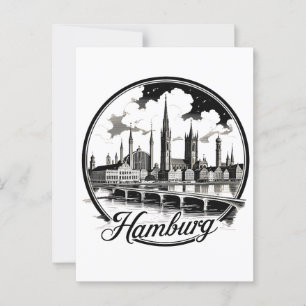 Hamburg Germany Skyline – Vintage Circle Sticker Postcard