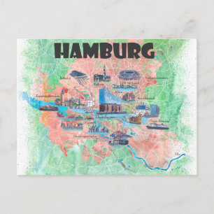 Hamburg Germany Travel Favorite Map  Postcard