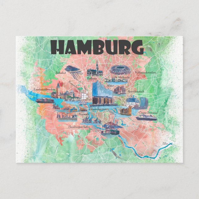 Hamburg Germany Travel Favorite Map  Postcard (Front)
