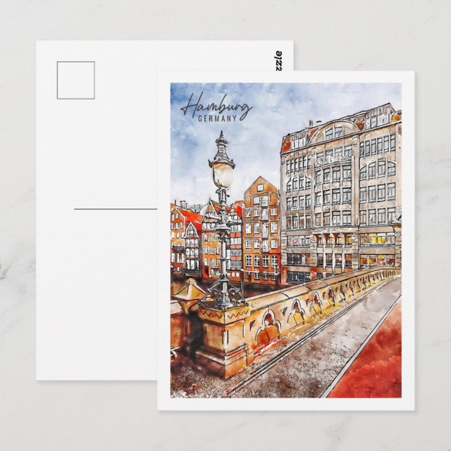 Hamburg Germany Travel Place Watercolor Postcard (Front/Back)