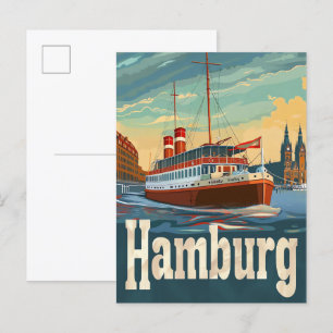 Hamburg Germany Vintage Retro Travel Illustration Postcard