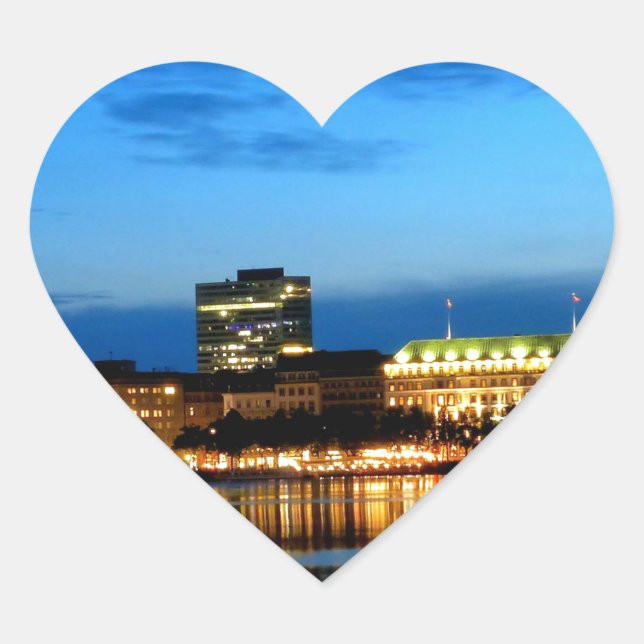 Hamburg Harbor Hafen Deutschland Alster Night Heart Sticker (Front)