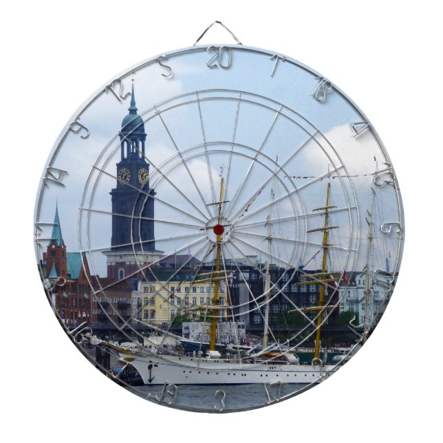 Hamburg Harbor Hafen Michel Deutschland Schiffe Dartboard (Front)