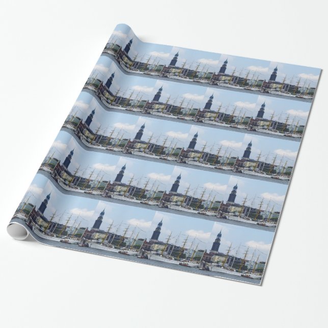 Hamburg Harbor Hafen Michel Deutschland Schiffe Wrapping Paper (Unrolled)