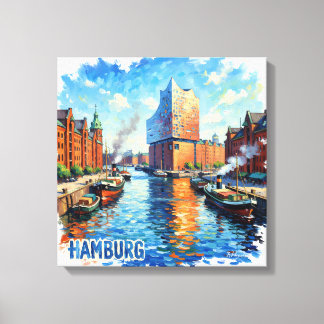 Hamburg Harbor Light Reflections Canvas Art