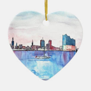 Hamburg Harbour Skyline And Elbe Philharmonic Hall Ceramic Ornament