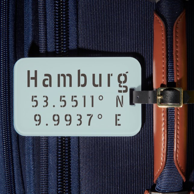 Hamburg Latitude Longitude Luggage Tag (Front Insitu 4)