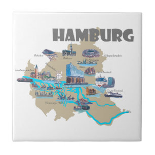 Hamburg Map Overview Ceramic Tile