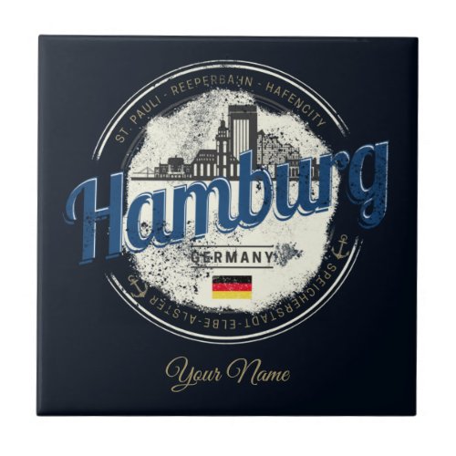 Hamburg Skyline Germany Vintage Holiday Souvenir Ceramic Tile