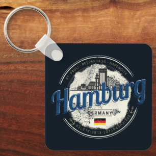Hamburg Skyline Germany Vintage Holiday Souvenir Keychain